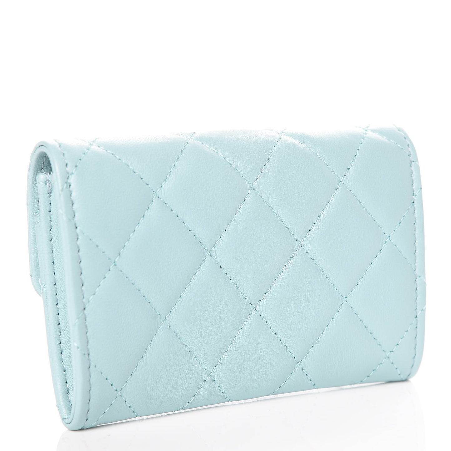 Lambskin Quilted Card Holder Light Blue