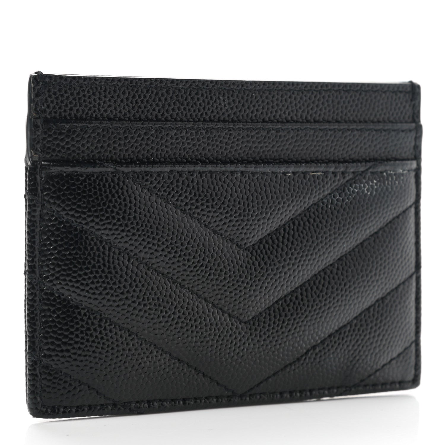 Saint Laurent Grain De Poudre Matelasse Chevron Monogram Credit Card Case Black 3 of 8