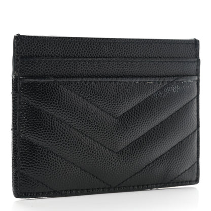 Saint Laurent Grain De Poudre Matelasse Chevron Monogram Credit Card Case Black 3 of 8