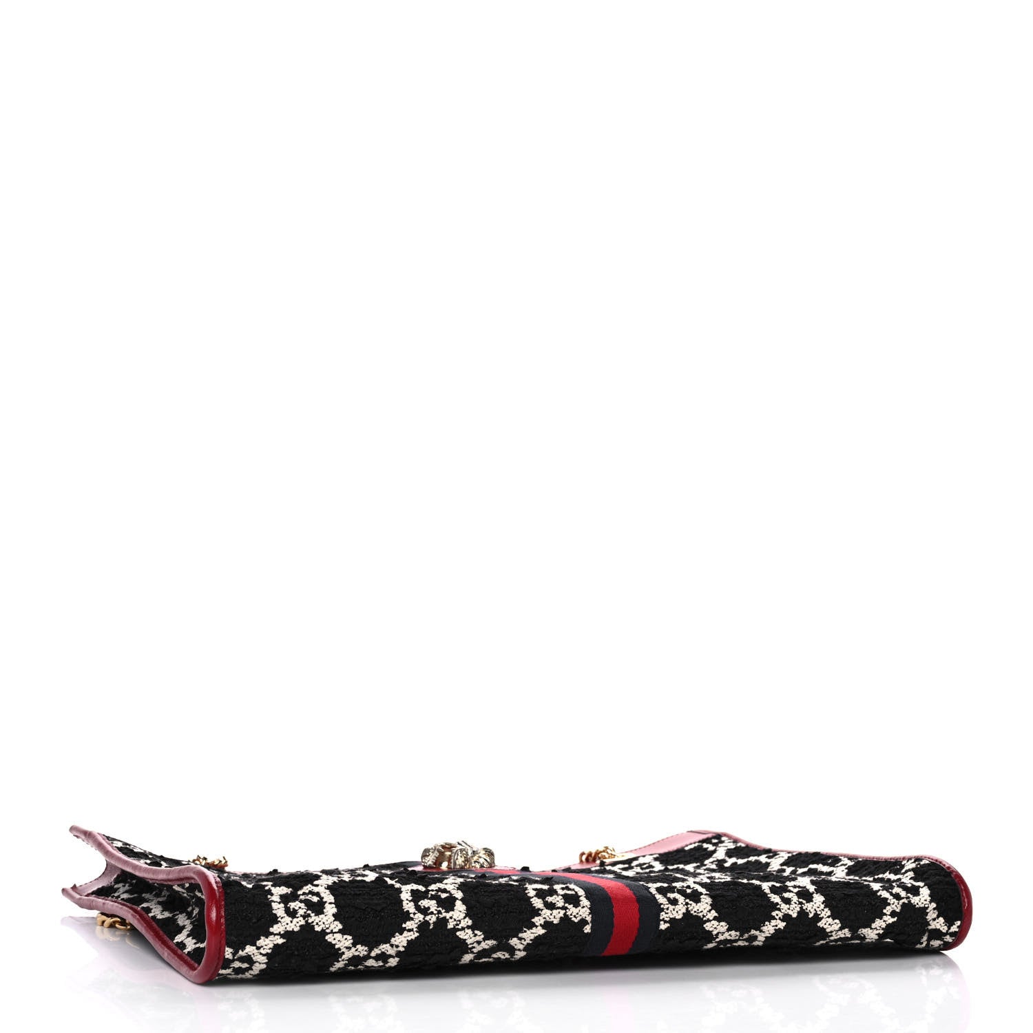 Gucci Tweed GG Monogram Large Rajah Chain Tote Romantic Cherry Black White 5 of 12