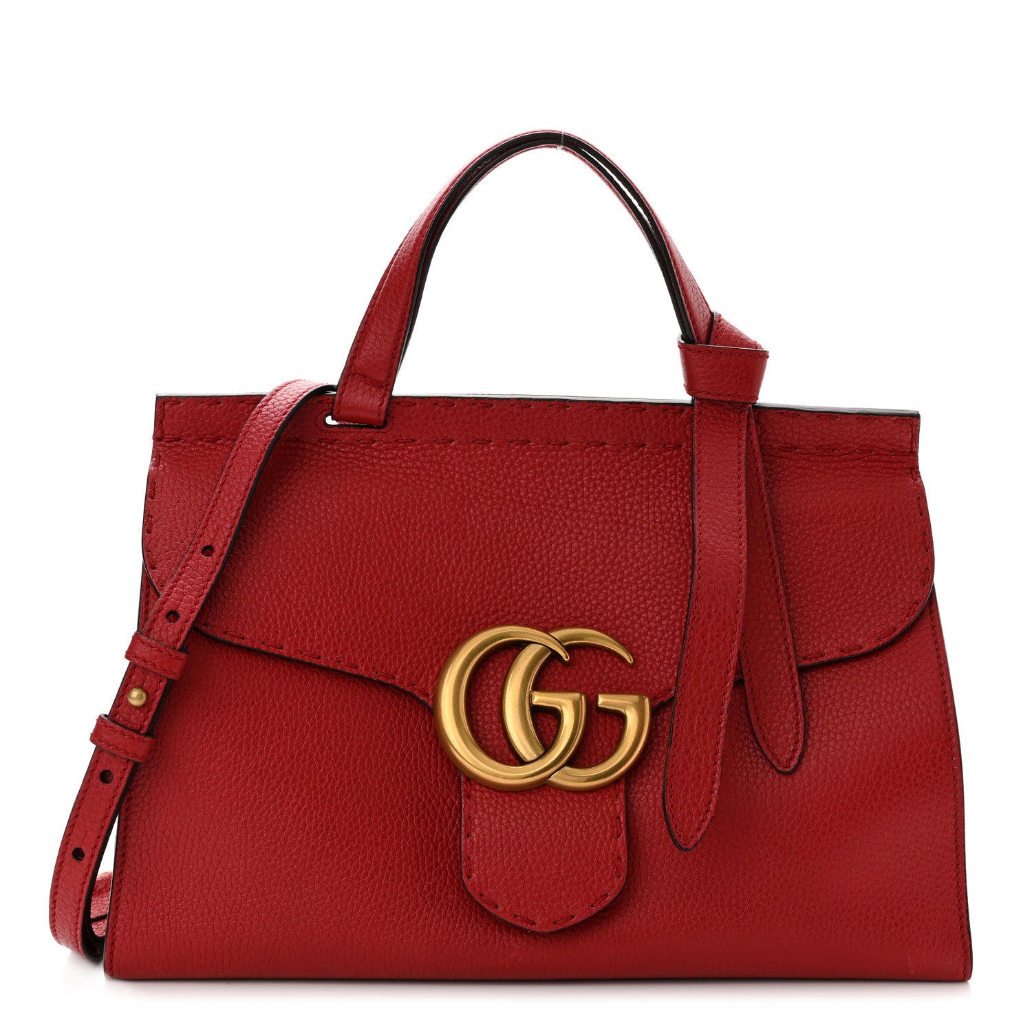 Gucci Calfskin Small GG Marmont Top Handle Bag Vulcanic Red 1 of 10