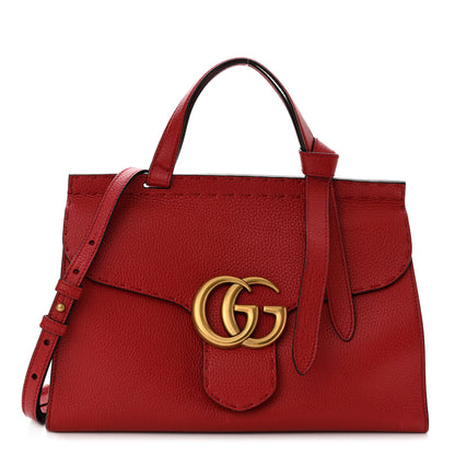 Gucci Calfskin Small GG Marmont Top Handle Bag Vulcanic Red 1 of 10
