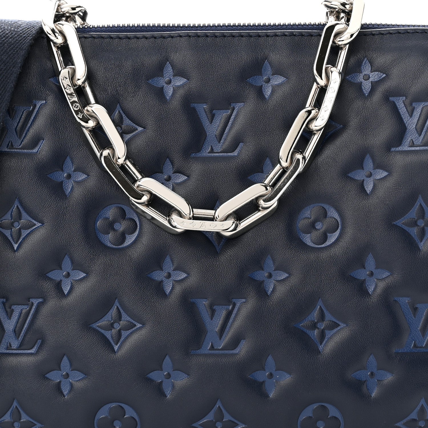 Louis Vuitton Lambskin Embossed Monogram Coussin PM Navy 7 of 9