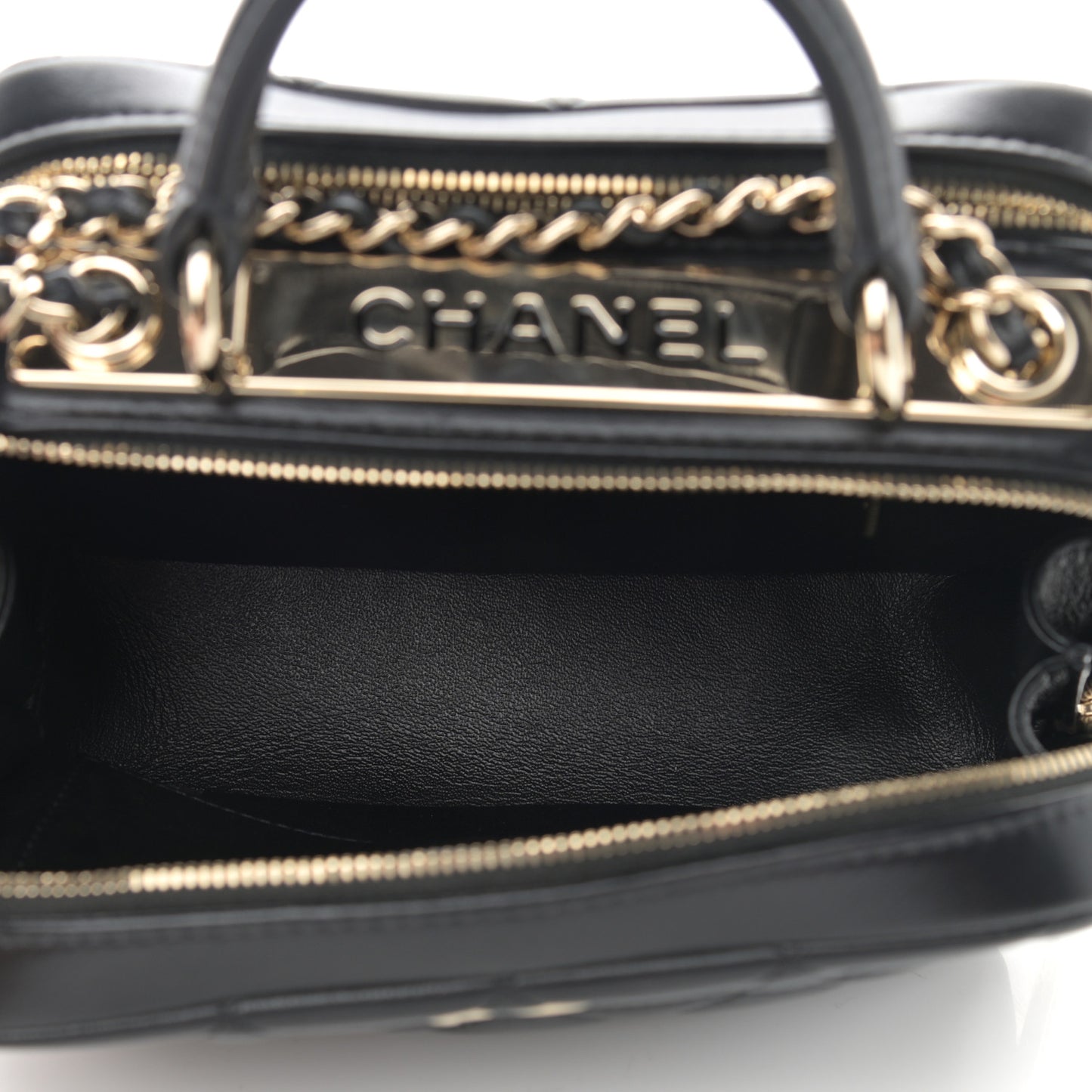 Lambskin Quilted Small Trendy CC Bowling Bag Black