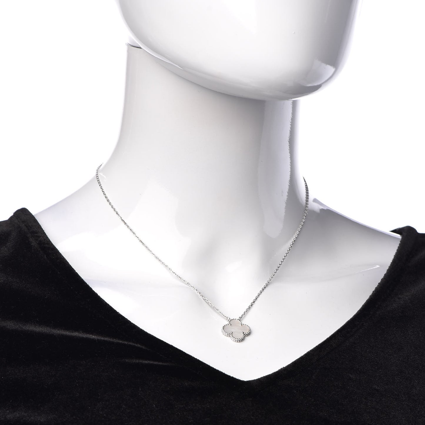 18K White Gold Mother of Pearl Vintage Alhambra Pendant Necklace