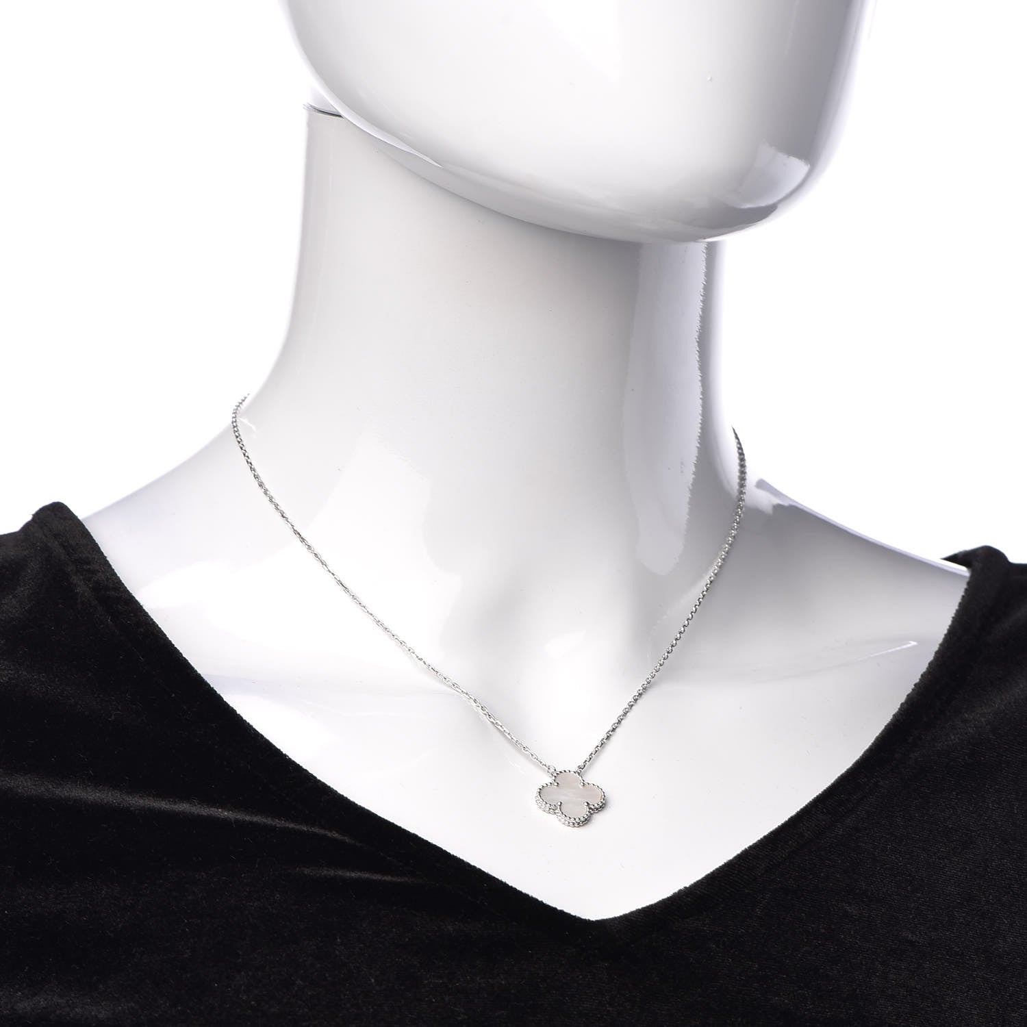 Van Cleef & Arpels 18K White Gold Mother of Pearl Vintage Alhambra Pendant Necklace 2 of 6
