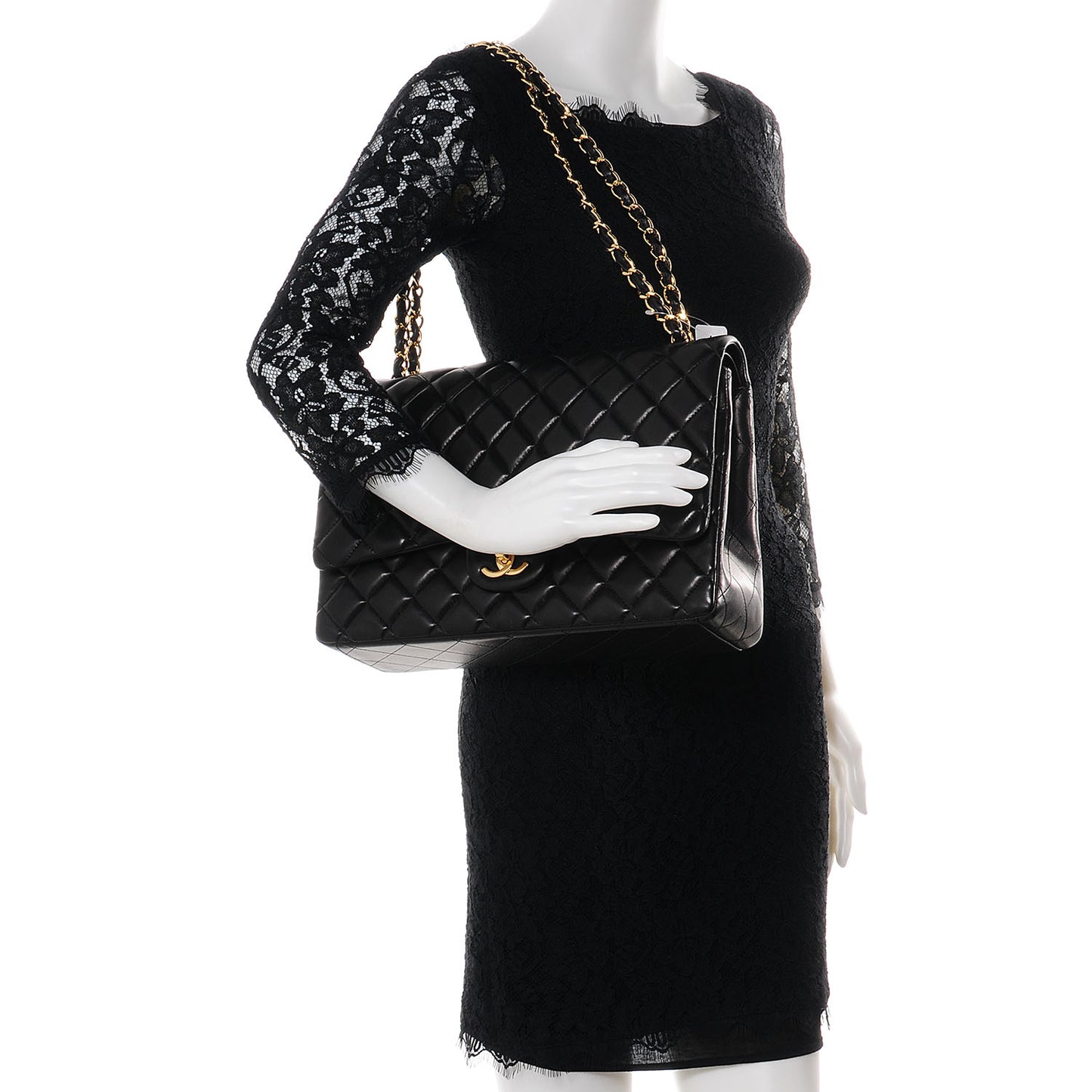 Lambskin Quilted Maxi Double Flap Black