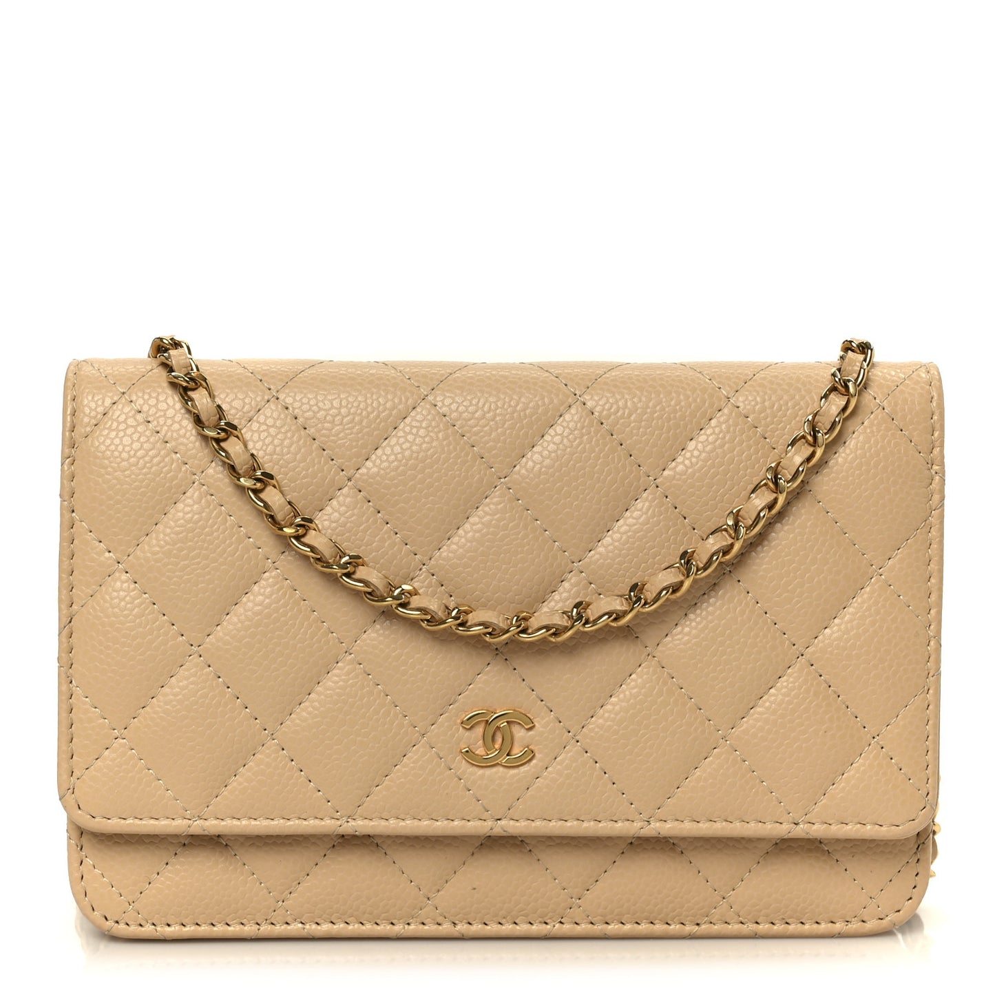 Caviar Quilted Wallet on Chain WOC Beige