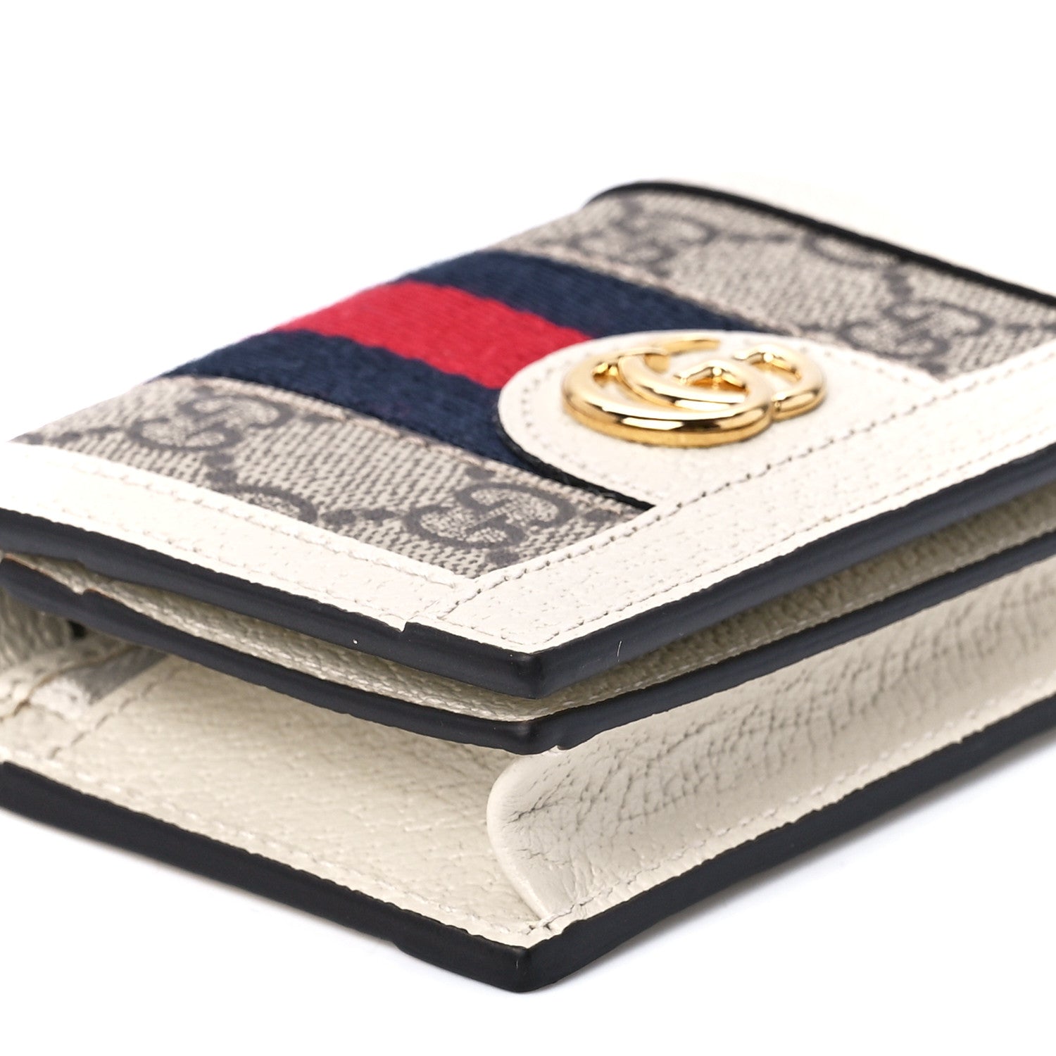 Gucci GG Supreme Monogram Textured Dollar Calfskin Web Ophidia Card Case Beige Ebony Mystic White 11 of 14