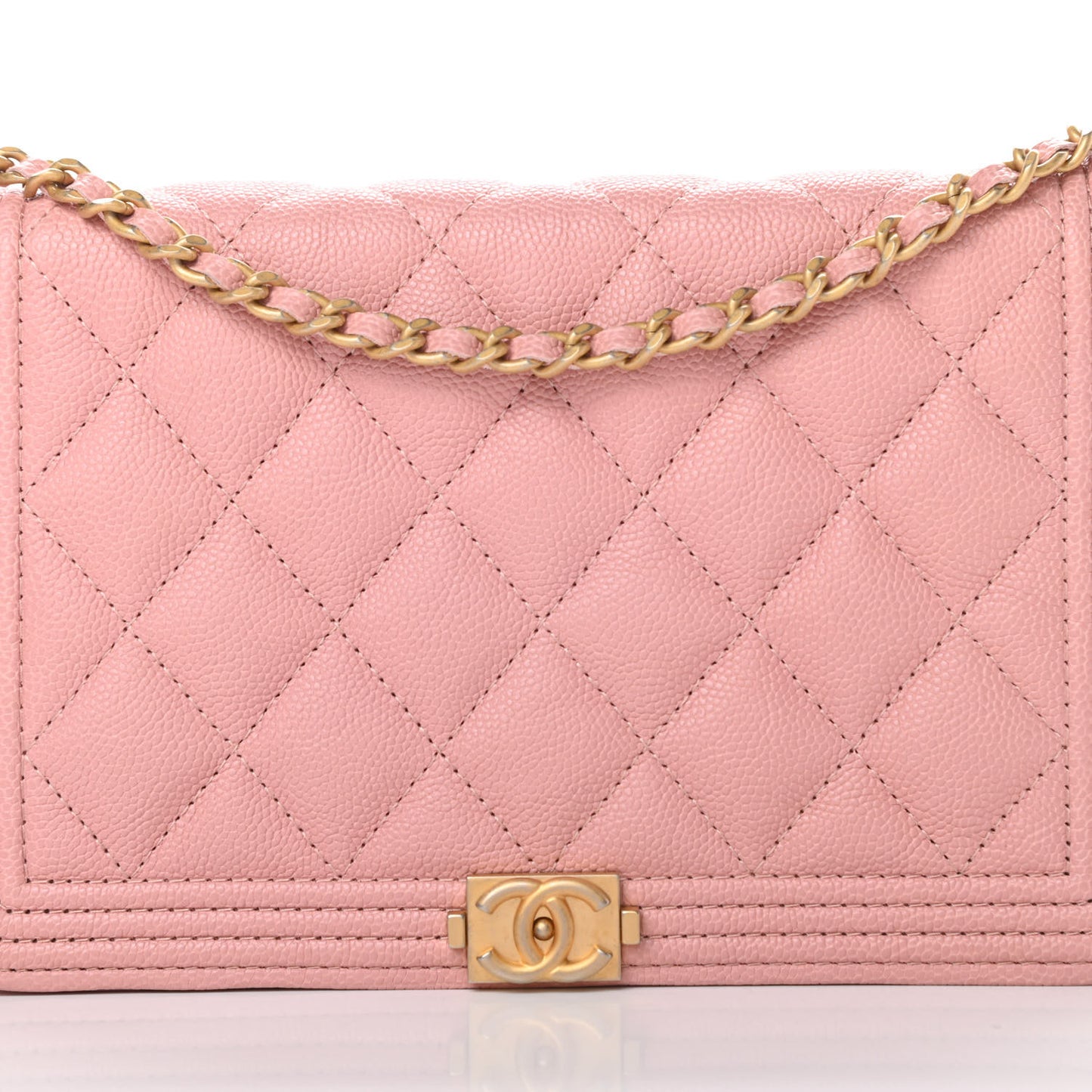 Caviar Quilted Boy Wallet On Chain WOC Light Pink
