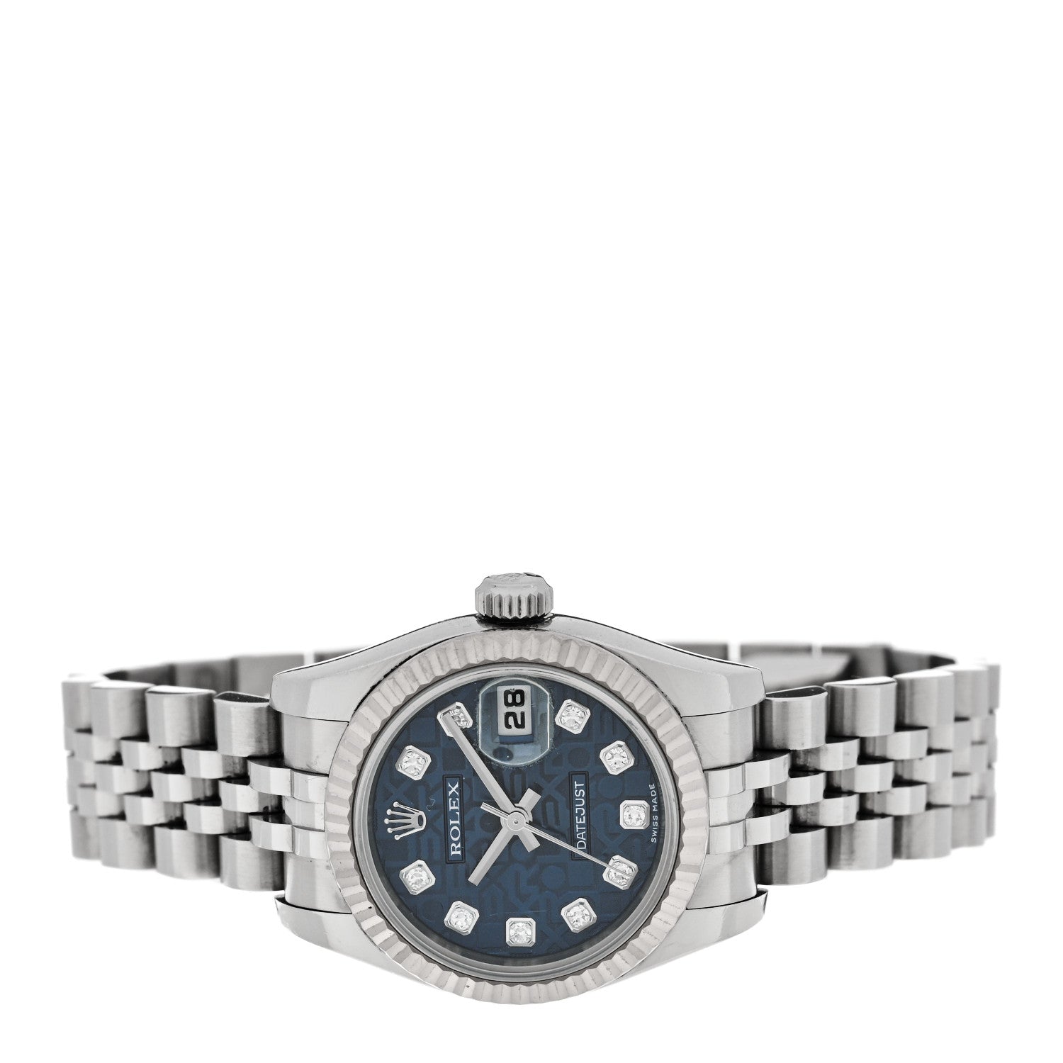 Rolex Stainless Steel 18K White Gold Diamond 26mm Oyster Perpetual Datejust Watch Blue Jubilee 179174 2 of 5