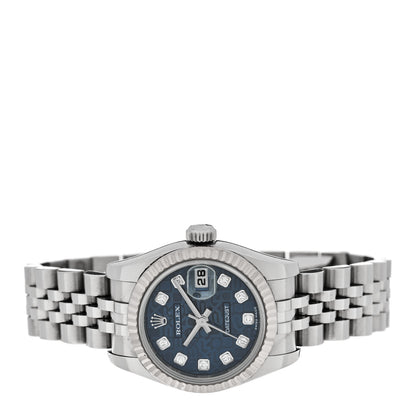Rolex Stainless Steel 18K White Gold Diamond 26mm Oyster Perpetual Datejust Watch Blue Jubilee 179174 2 of 5