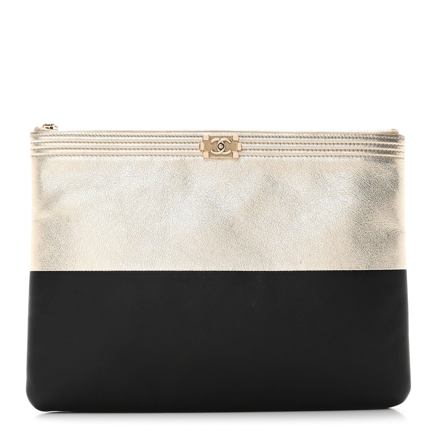 Metallic Goatskin Lambskin Medium Boy Cosmetic Case Black Gold