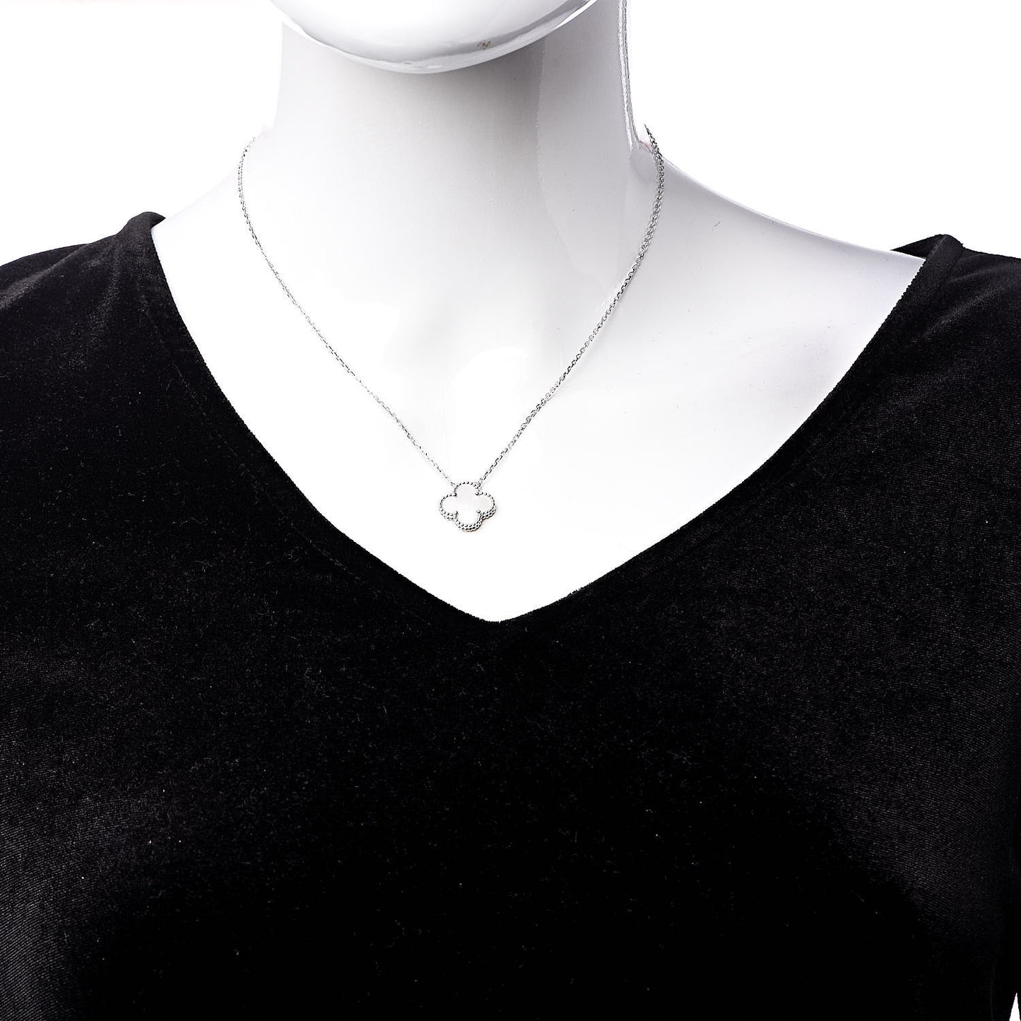 18K White Gold Mother of Pearl Vintage Alhambra Pendant Necklace