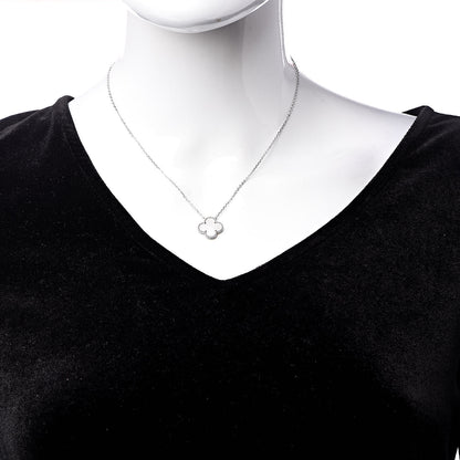 Van Cleef & Arpels 18K White Gold Mother of Pearl Vintage Alhambra Pendant Necklace 2 of 6