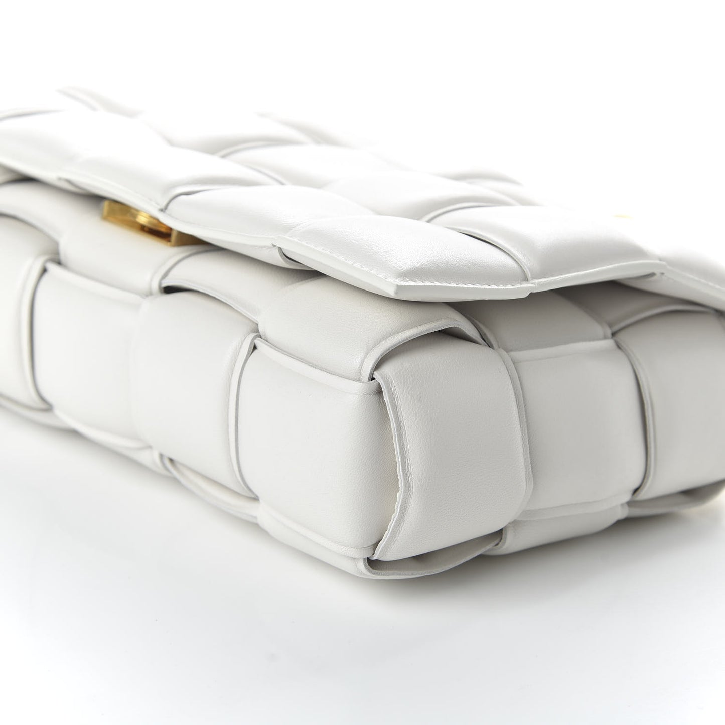 Lambskin Maxi Intreccio Padded Chain Cassette Crossbody Bag White