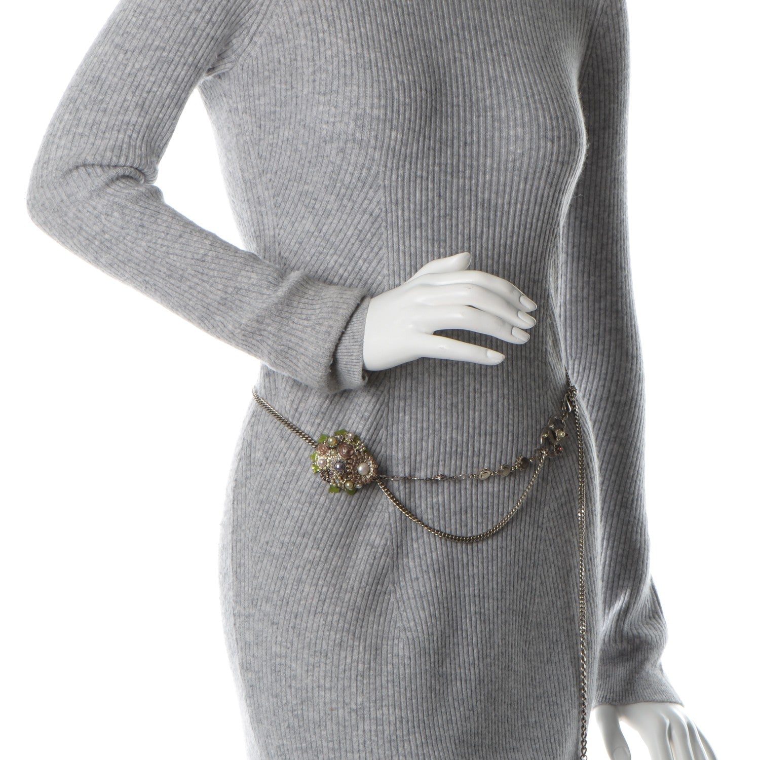Chanel Crystal Enamel Pearl Flower CC Belt Silver 2 of 7