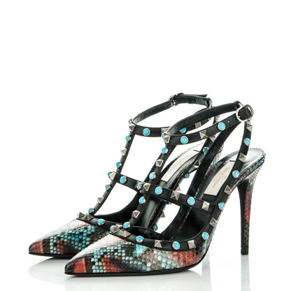 Valentino Garavani Python Rockstud Rolling Ankle Strap Pumps 38.5 Red Multi 3 of 8