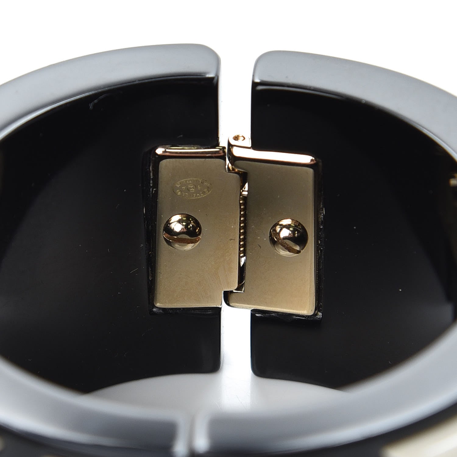 Chanel Resin CC Cuff Golden Black White 4 of 5