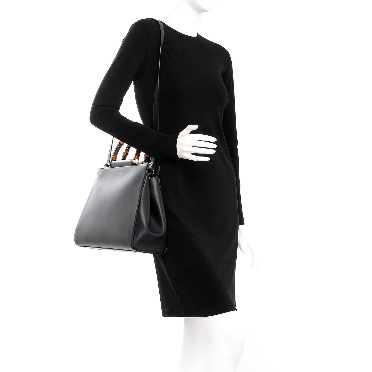 Nappa Bamboo Medium Nymphaea Top Handle Bag Black