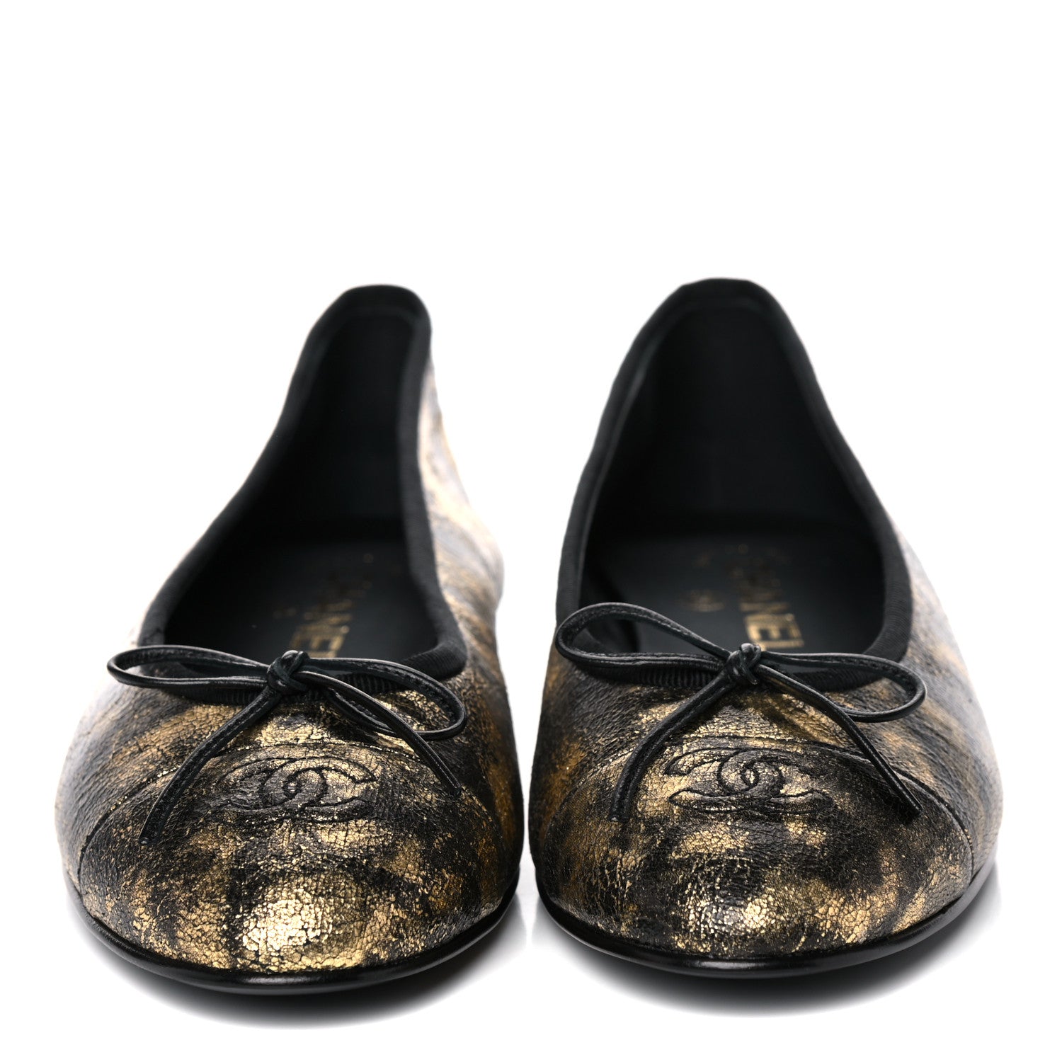Chanel Laminated Goatskin Cap Toe CC Ballerina Flats 39 Gold 2 of 9