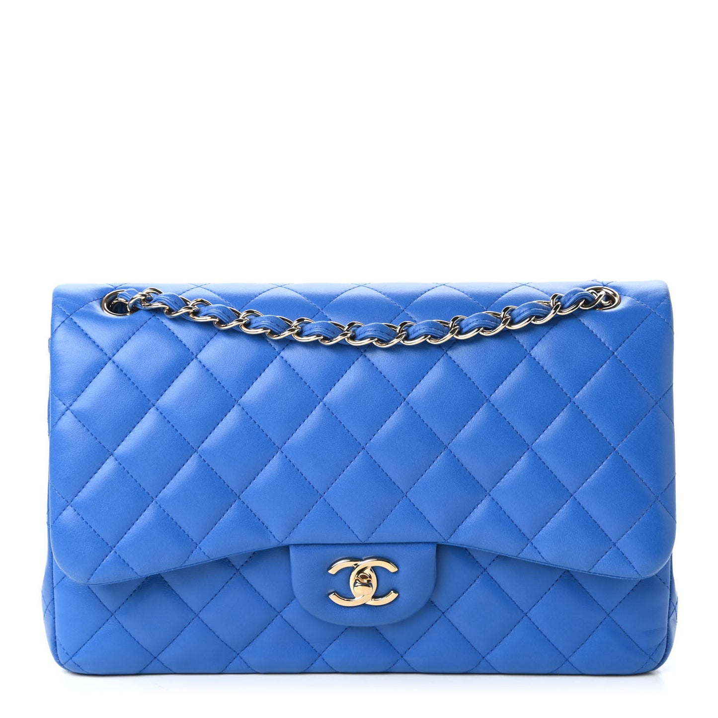 Lambskin Quilted Jumbo Double Flap Blue