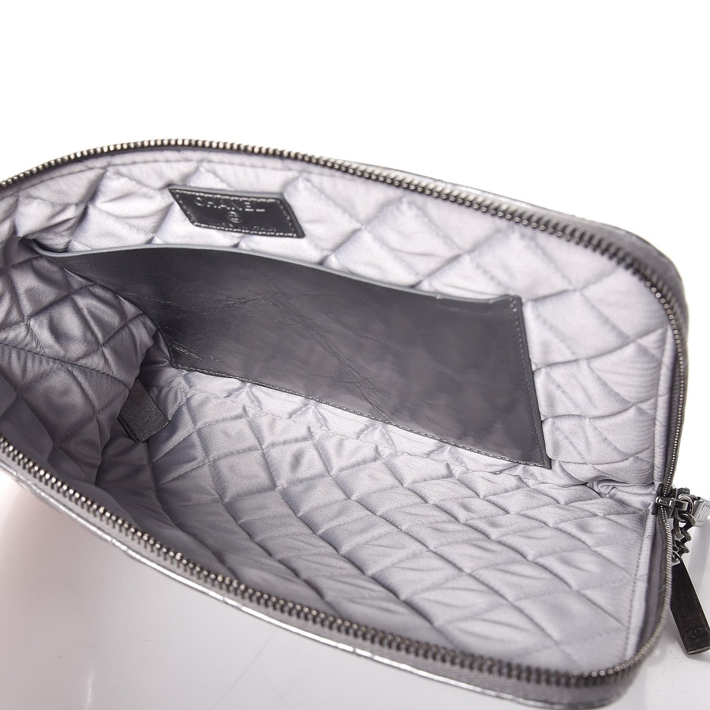 Metallic Aged Calfskin Quilted Medium Document Portfolio Holder Silver