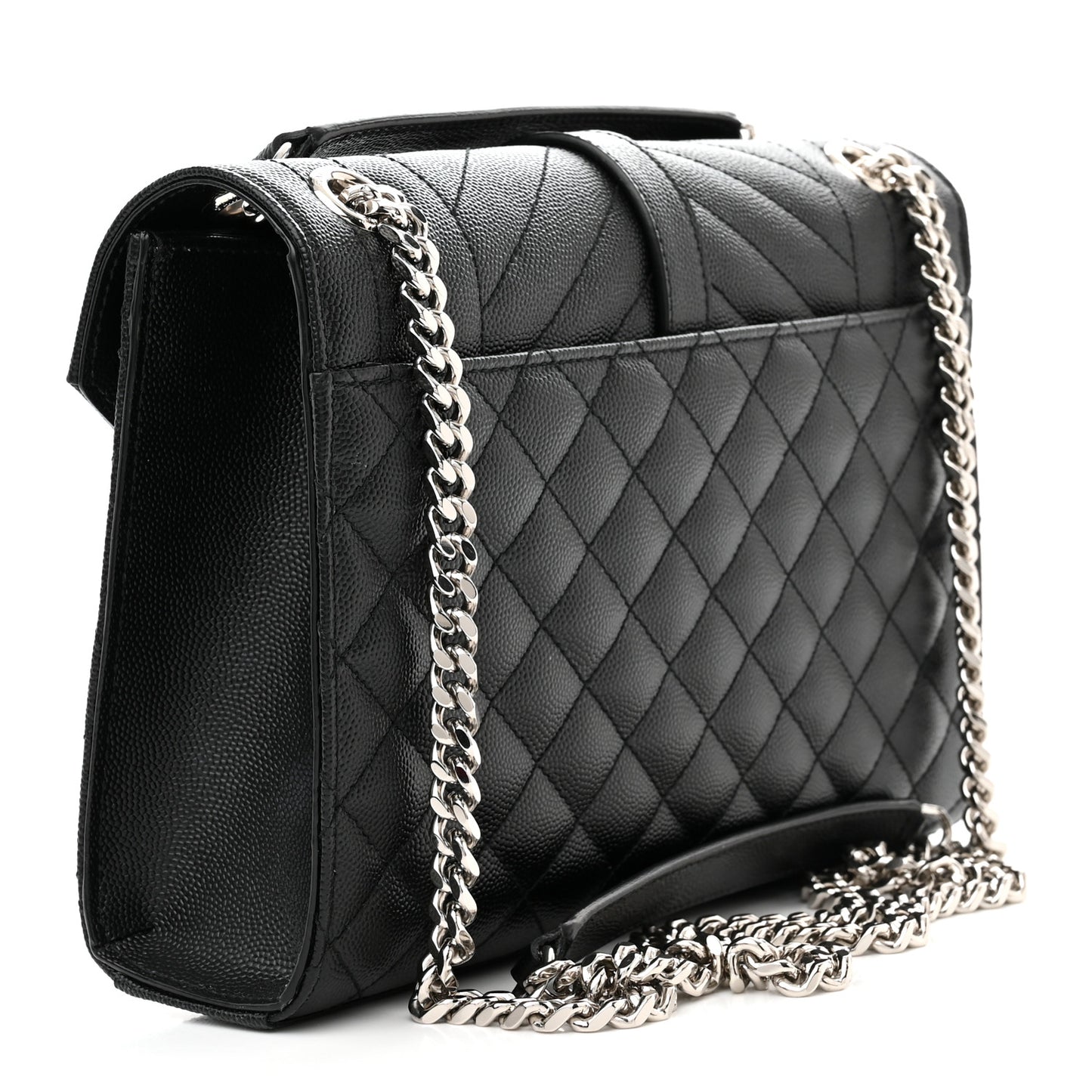 Grain De Poudre Textured Mixed Matelasse Triquilt Medium Monogram Satchel Black