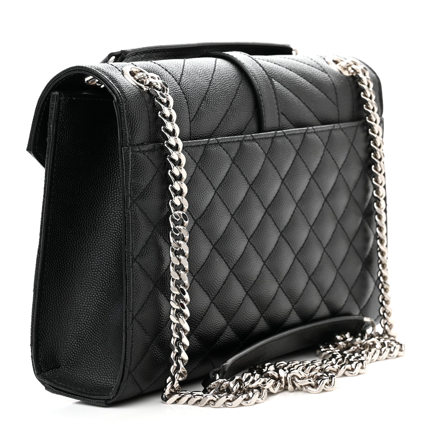 Saint Laurent Grain De Poudre Textured Mixed Matelasse Triquilt Medium Monogram Satchel Black 3 of 9