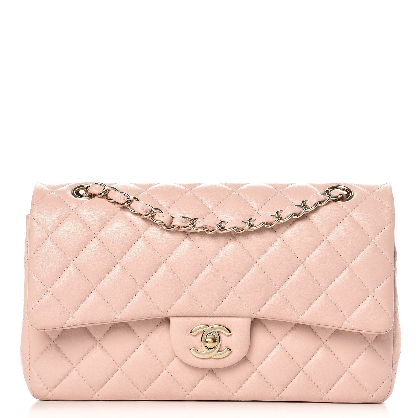 Lambskin Quilted Medium Double Flap Light Pink