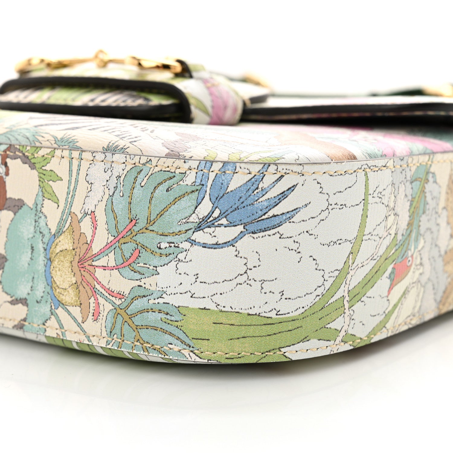 Gucci New Shangai Calfskin Tiger Savanah Web Mini Horsebit 1955 Shoulder Bag Chalky White Multicolor 10 of 12