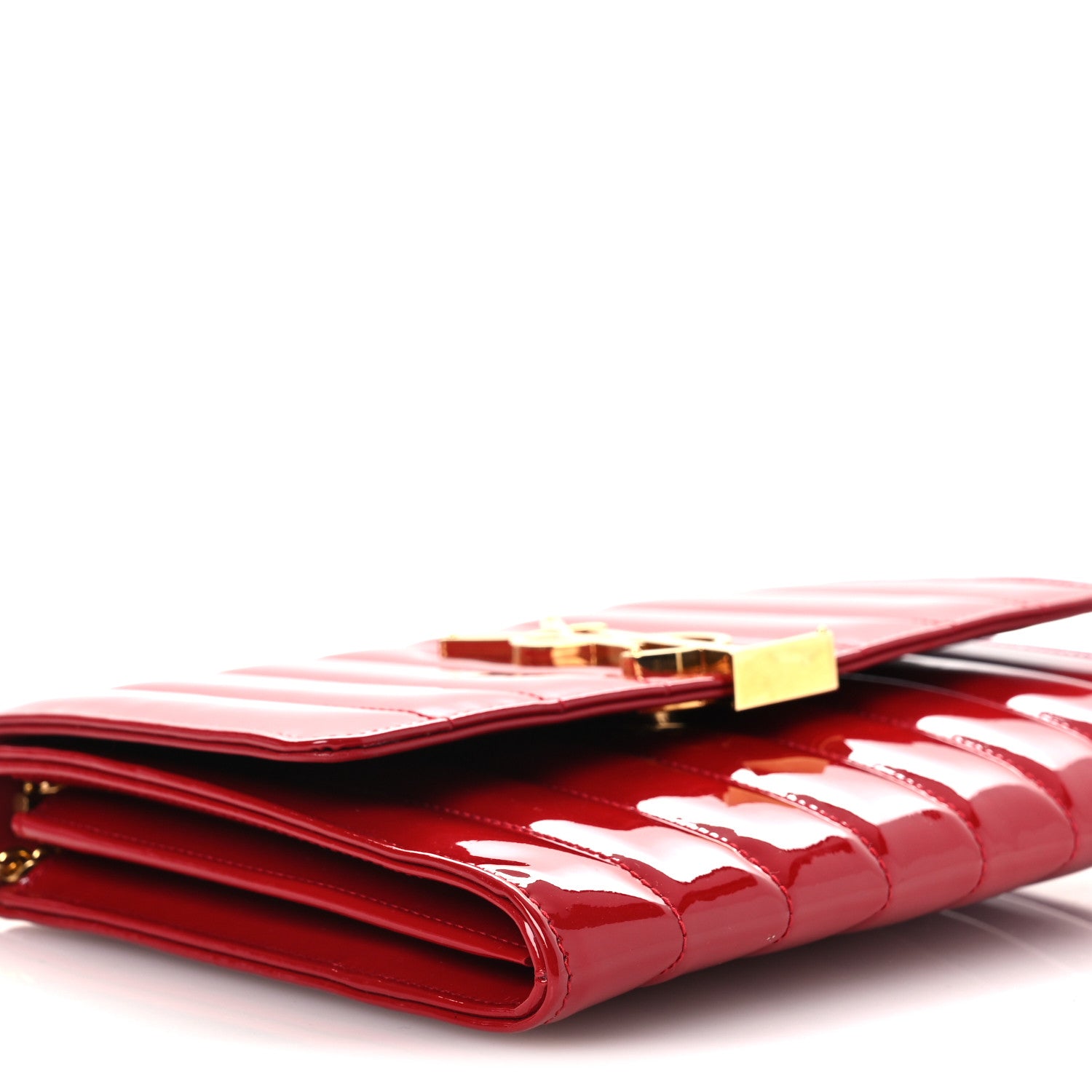 Saint Laurent Patent Calfskin Matelasse Vicky Chain Wallet Rouge