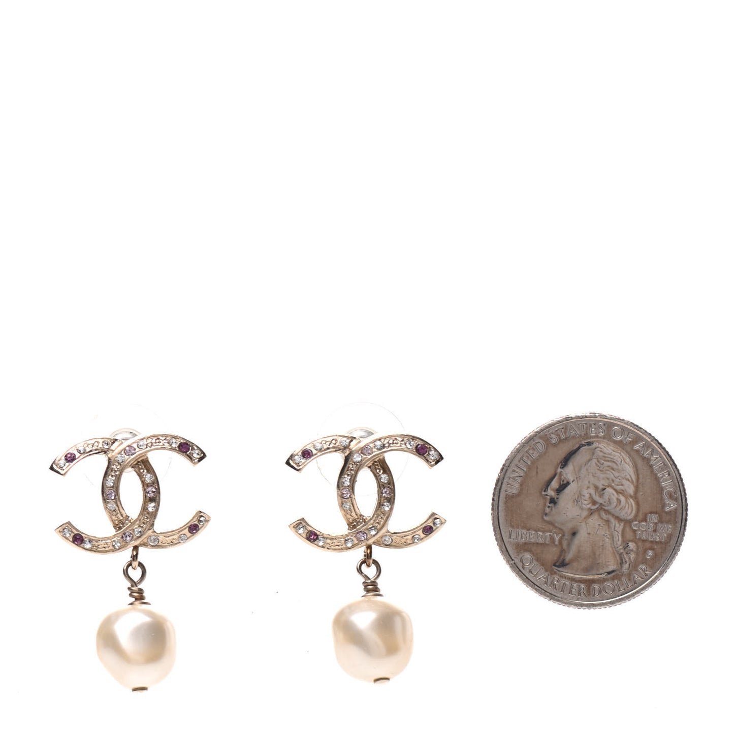 Crystal Pearl CC Drop Earrings Gold Pink