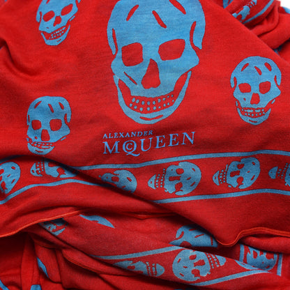 Alexander McQueen Silk Chiffon Skull Scarf Red Blue 3 of 4