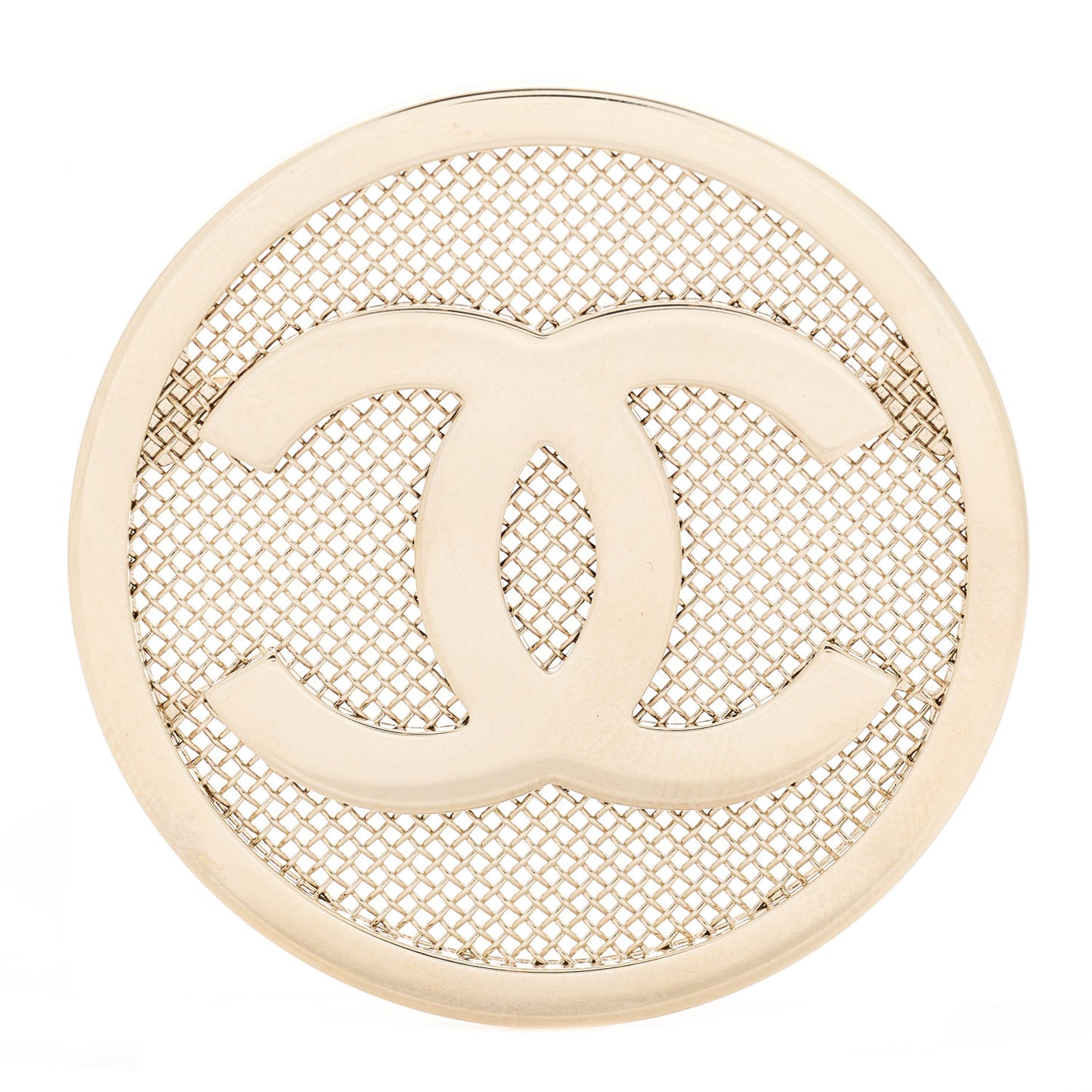 Mesh Circle CC Brooch Gold