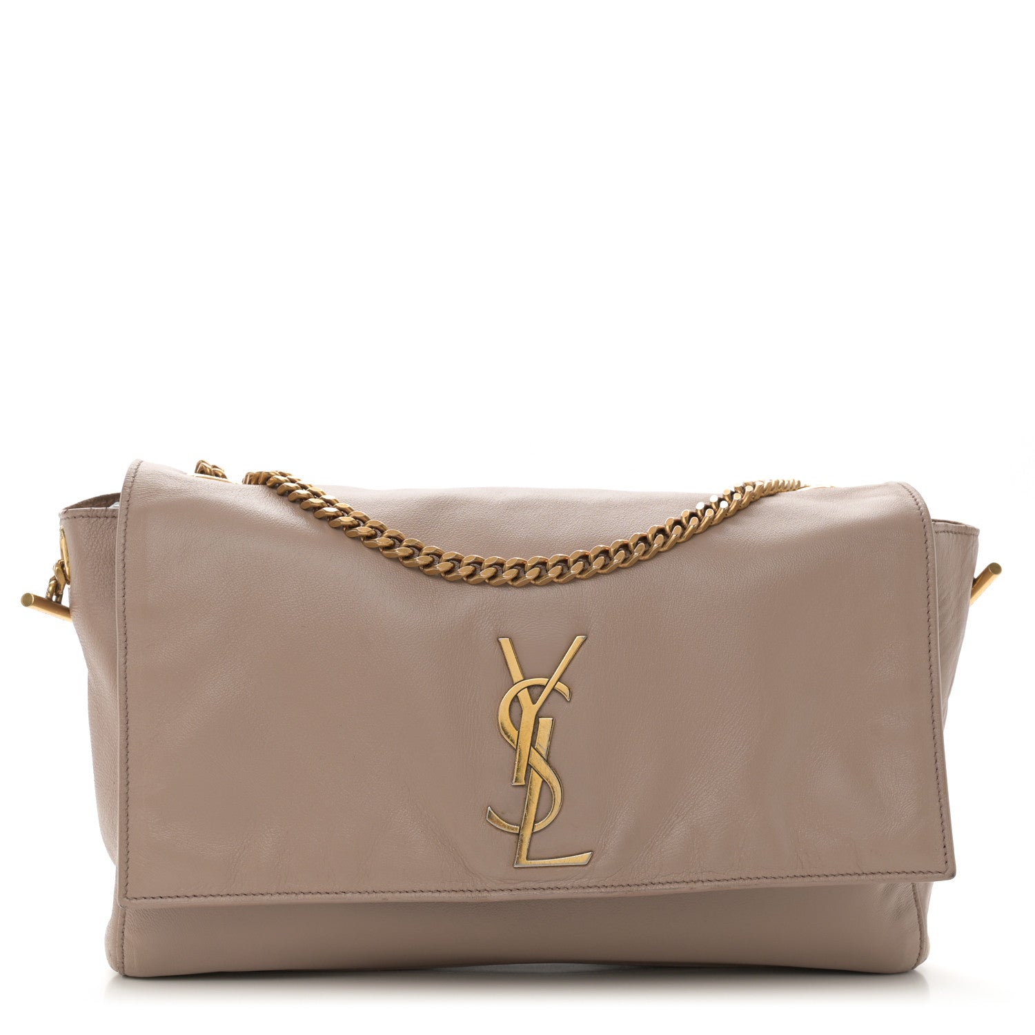 Saint Laurent Smooth Calfskin Suede Medium Reversible Monogram Kate Satchel Taupe 3 of 17
