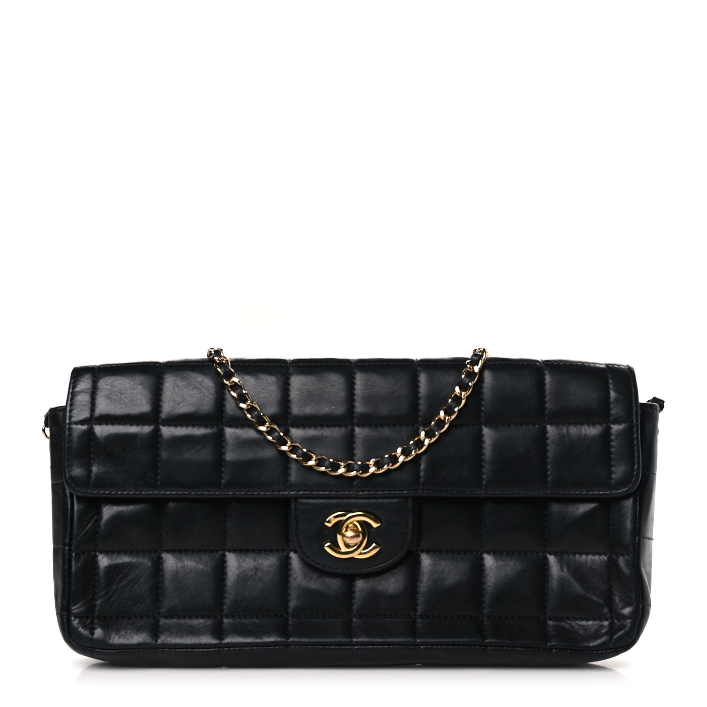 Lambskin East West Chocolate Bar Flap Black