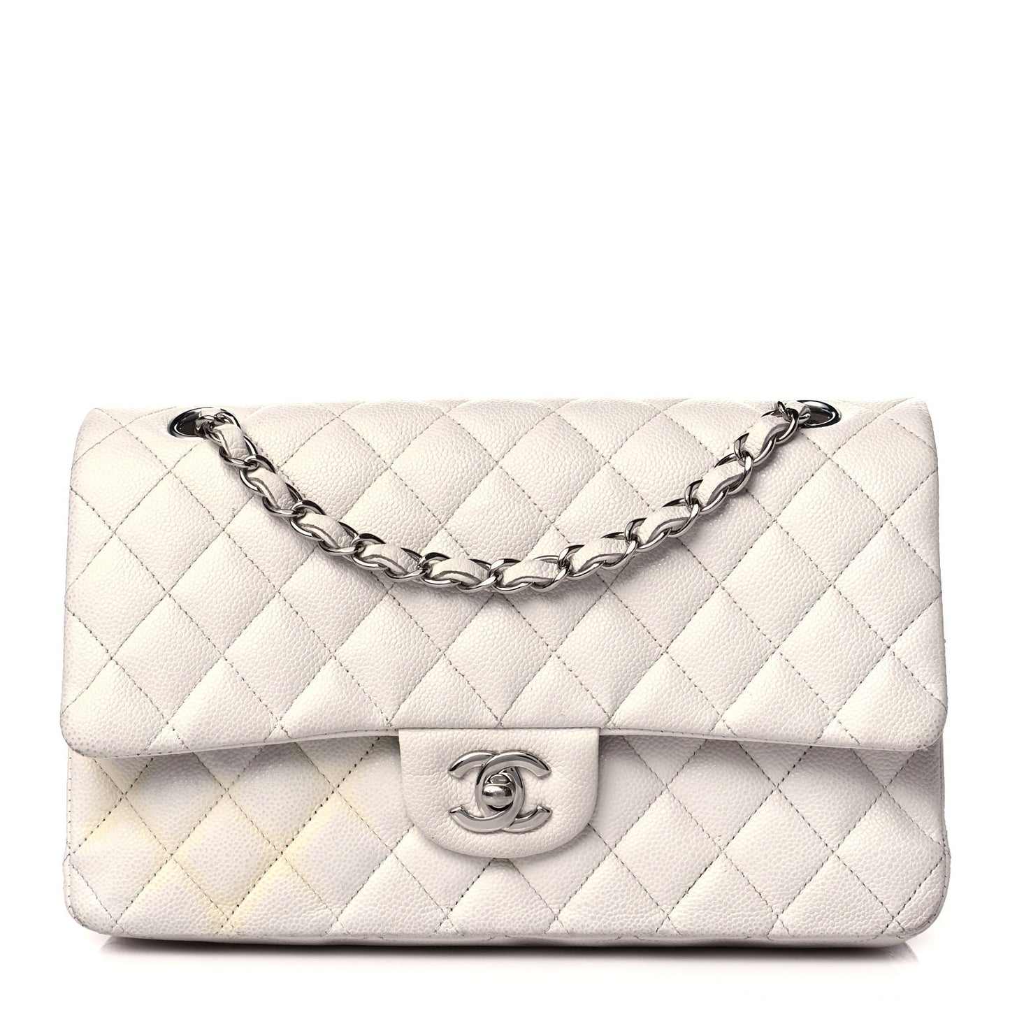 Caviar Quilted Medium Double Flap White