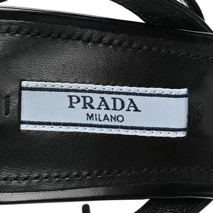 Prada Spazzolato Metal Triangle Logo Ankle Strap 100mm Sandals 39 Black 7 of 7
