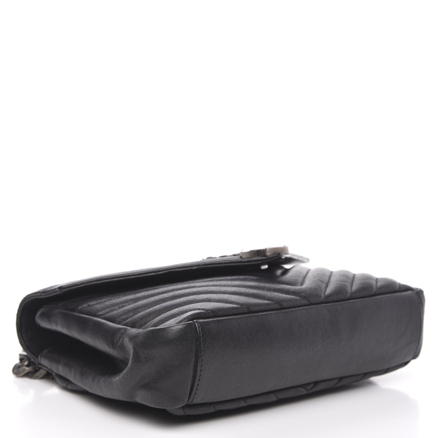 Saint Laurent Sheepskin Matelasse Chevron Monogram Medium College Bag Black 4 of 15