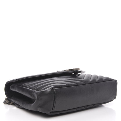 Saint Laurent Sheepskin Matelasse Chevron Monogram Medium College Bag Black 4 of 15