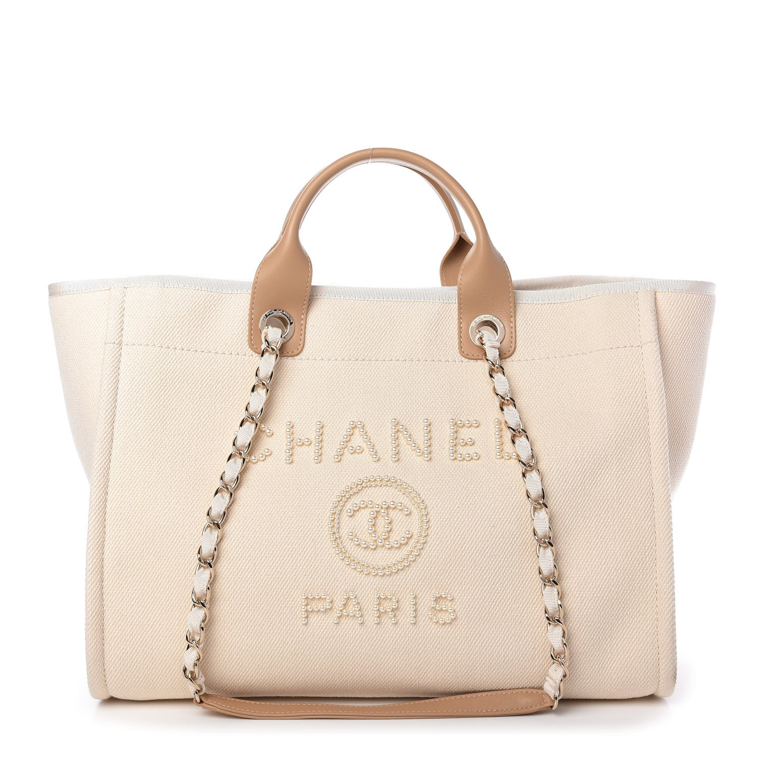 Chanel Canvas Pearl Medium Deauville Tote Ecru Beige 1 of 10