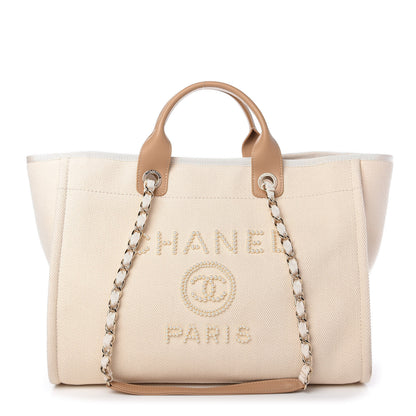 Chanel Canvas Pearl Medium Deauville Tote Ecru Beige 1 of 10