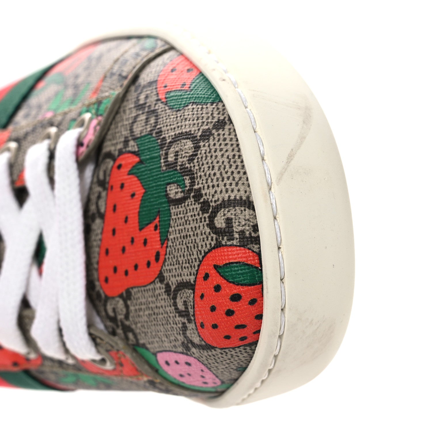 Gucci GG Supreme Monogram Strawberry Web Womens Ace Sneakers 38.5 Beige Multicolor Red Green 11 of 13