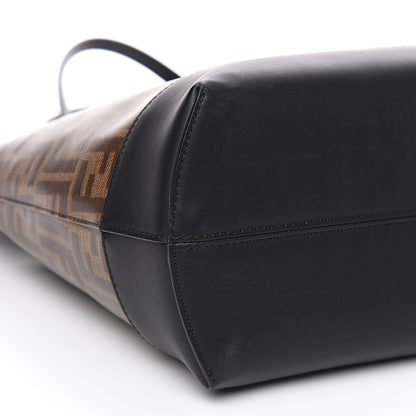 Fendi Glazed Fabric Vitello Century FF 1974 Stamp Patch Shopping Tote Mogano Panna Black 7 of 10