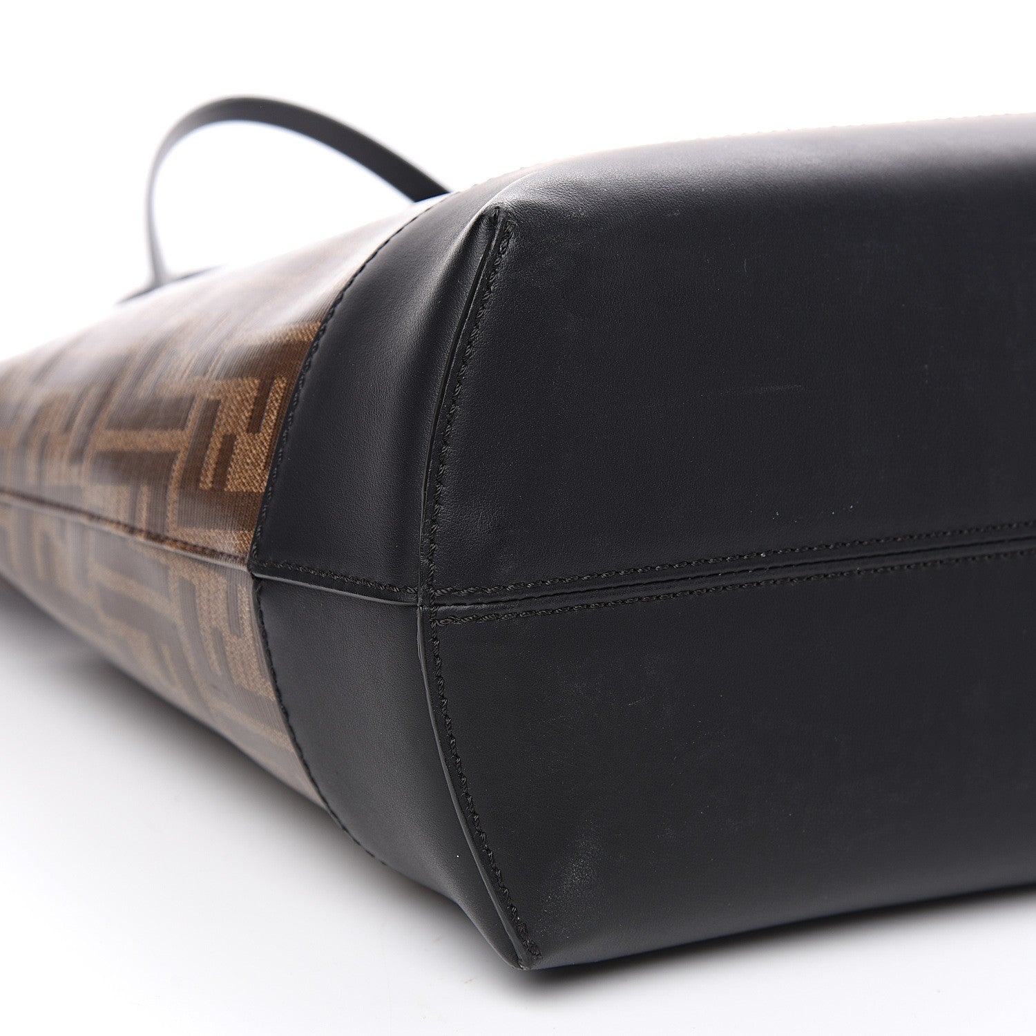 Fendi Glazed Fabric Vitello Century FF 1974 Stamp Patch Shopping Tote Mogano Panna Black 7 of 10