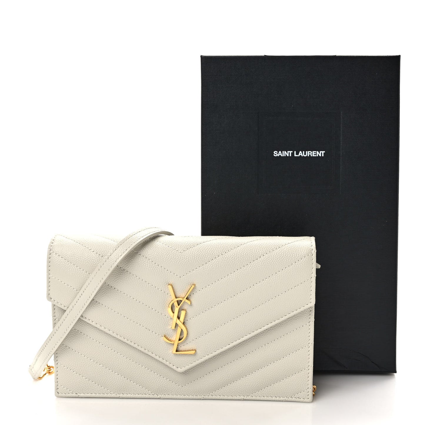 Grain De Poudre Matelasse Chevron Monogram Envelope Chain Crema Soft