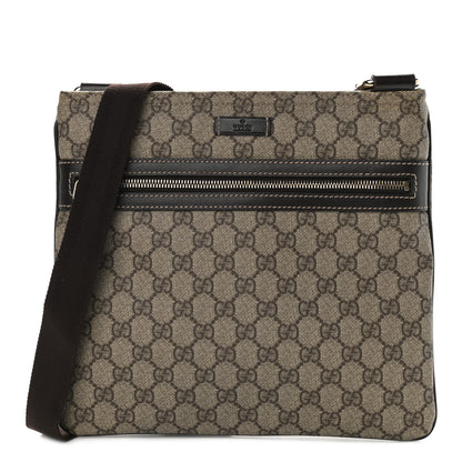 Gucci GG Supreme Monogram Selleria Calfskin Small Flat Side Zip Messenger Bag Beige Ebony Cocoa Dark Chocolate 1 of 9