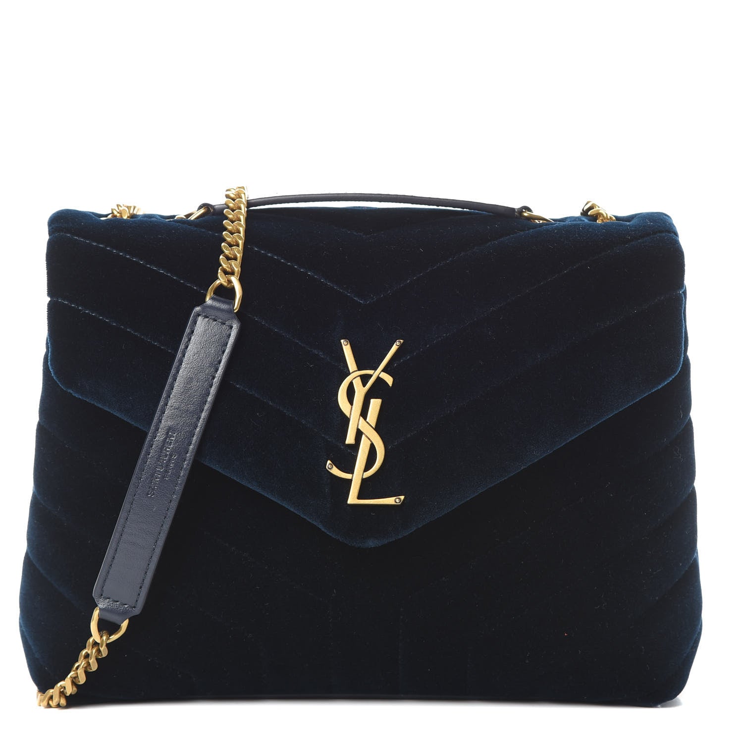 Saint Laurent Velvet Y Quilted Monogram Small Loulou Chain Satchel Medium Blue 1 of 10