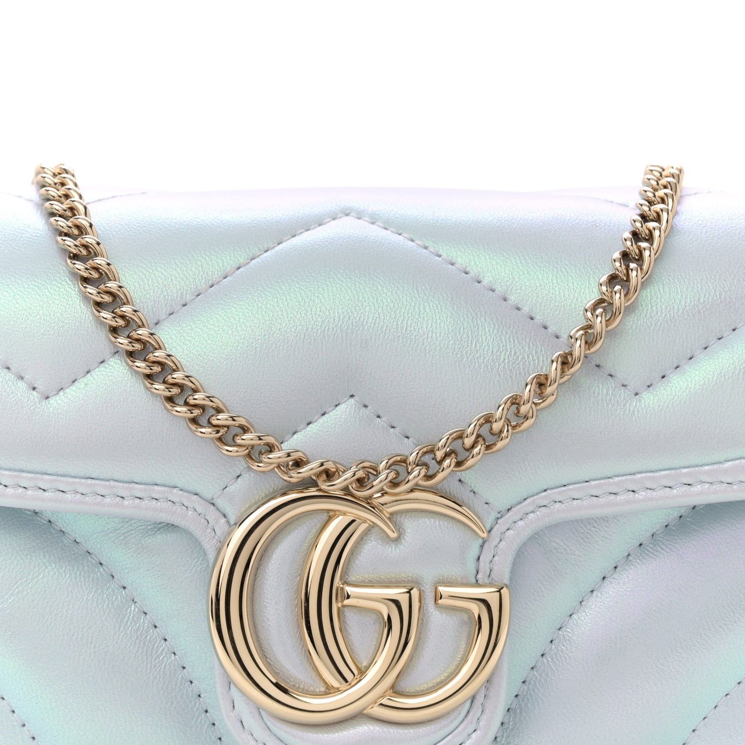 Gucci Iridescent Nappa Chevron Matelasse Super Mini GG Marmont Shoulder Bag Iridescent Snow Light Blue 8 of 11